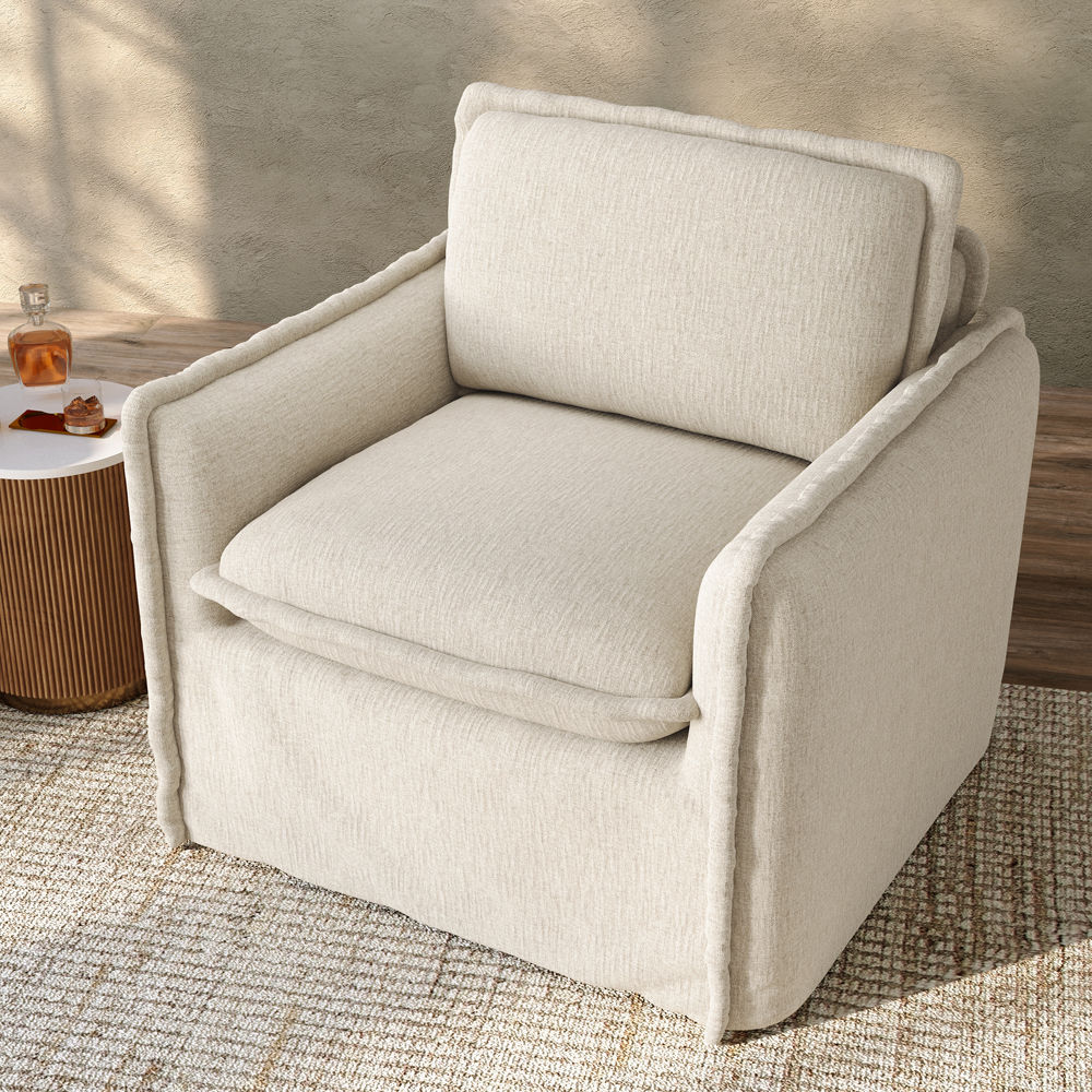 Apartment Beige Cotton and Linen Chairs