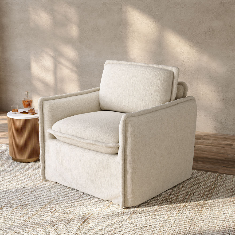 Fully Assembled Beige Cotton and Linen Chairs
