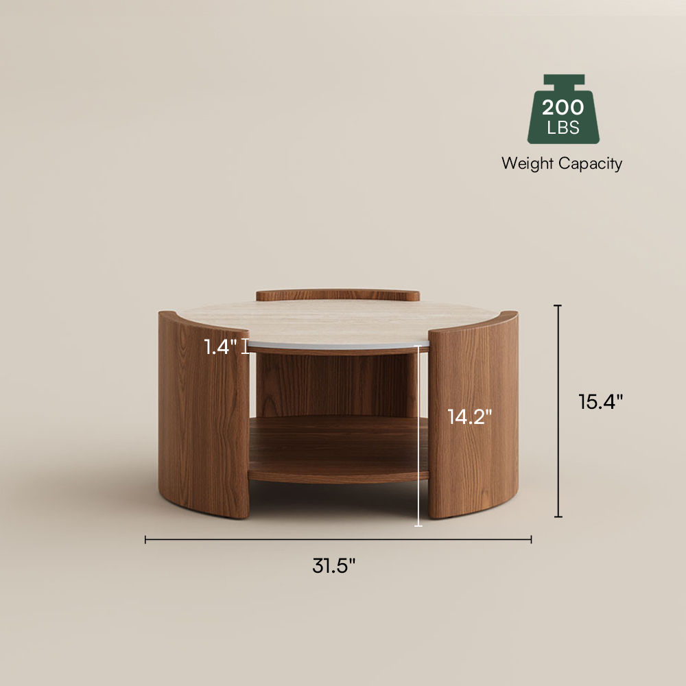 Round Walnut Color Matte Sintered Stone Coffee Tables