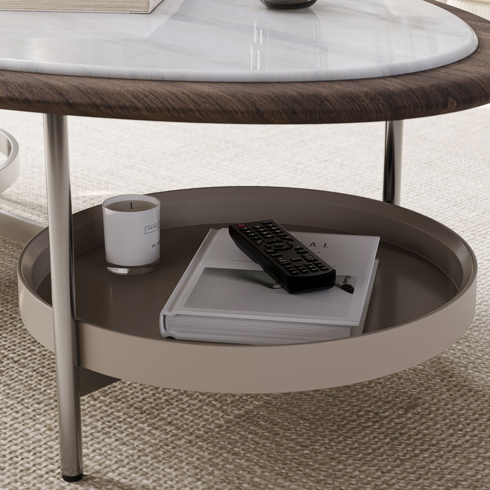 Oval Modern Coffee Table, Walnut & Grey