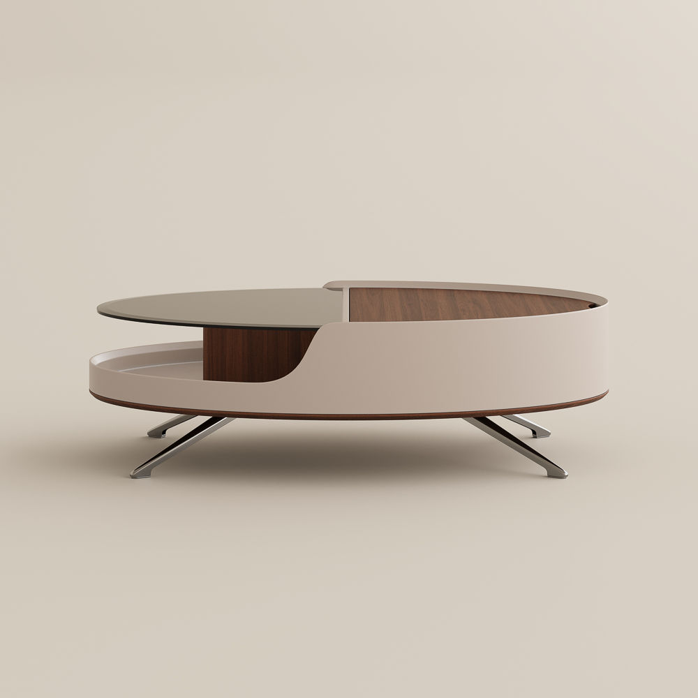 Oval Walnut & Gray Engineered Wood Coffee Tables