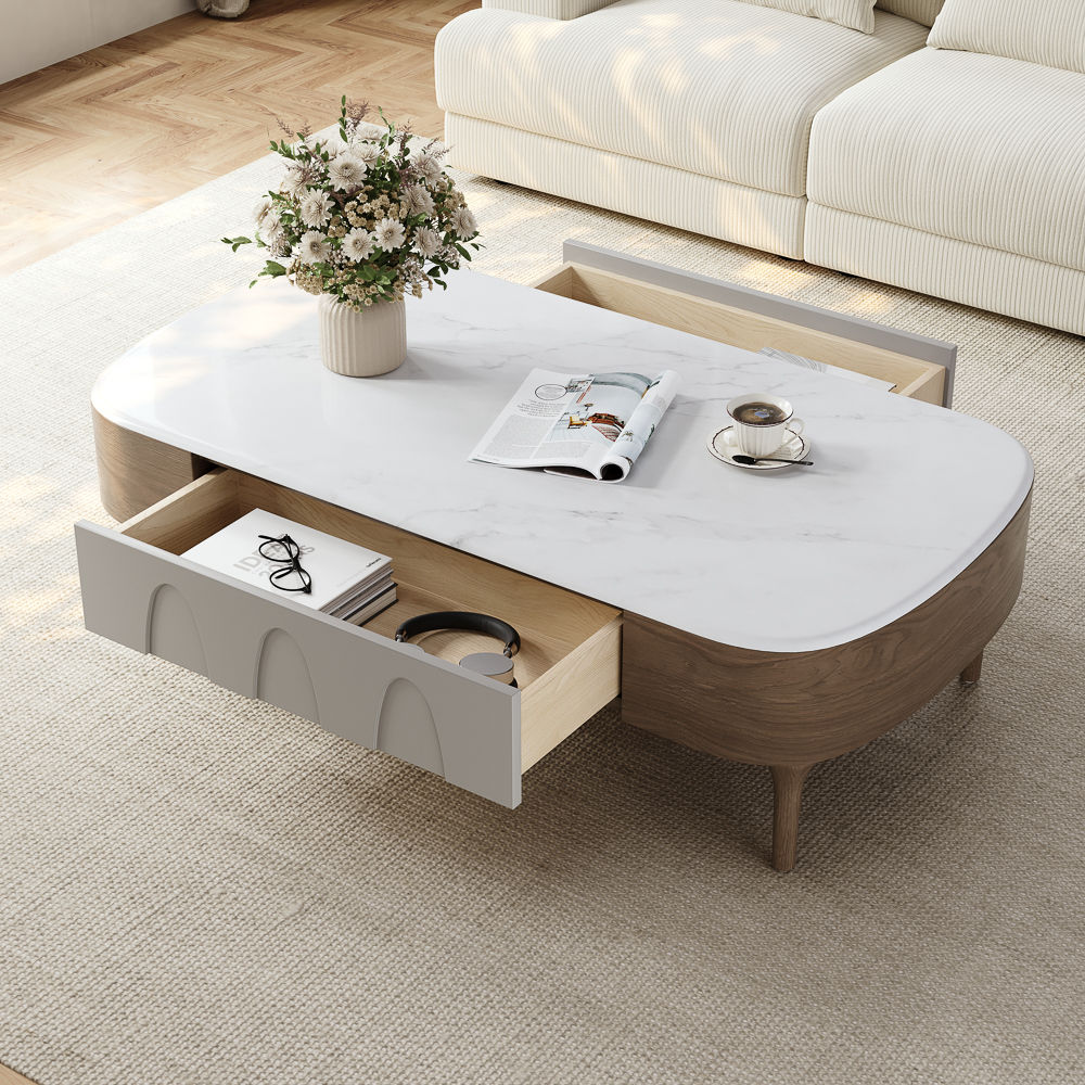 Sintered Stone Walnut&Gray Engineered Wood Coffee Tables