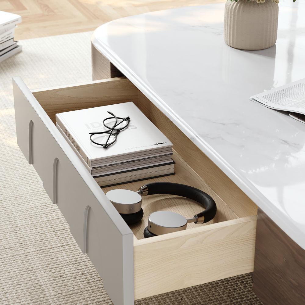 Luxury Walnut&Gray Engineered Wood Coffee Tables