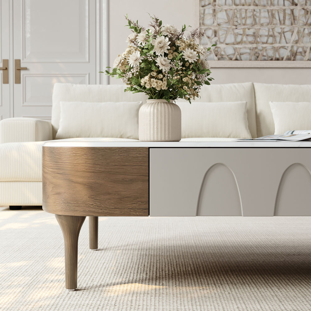 Partly Assemble Walnut&Gray Engineered Wood Coffee Tables