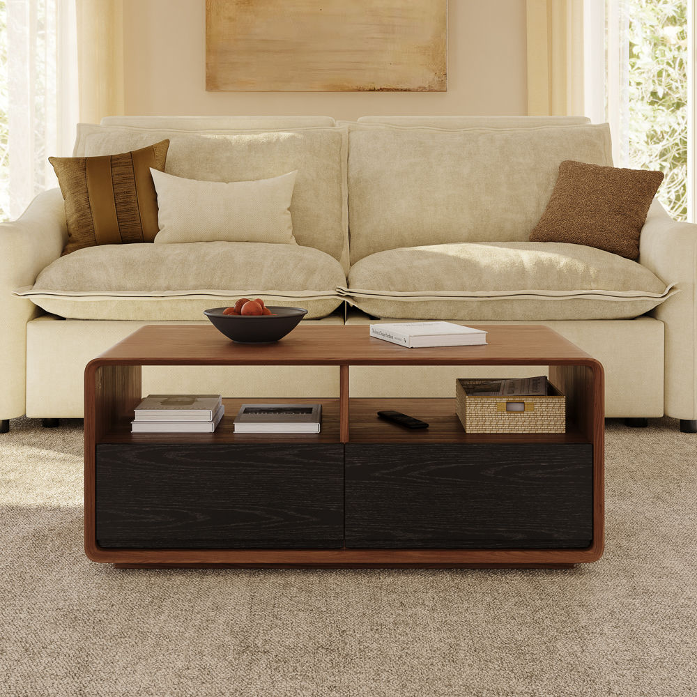 with Drawers Dark Wood & Black Coffee Tables