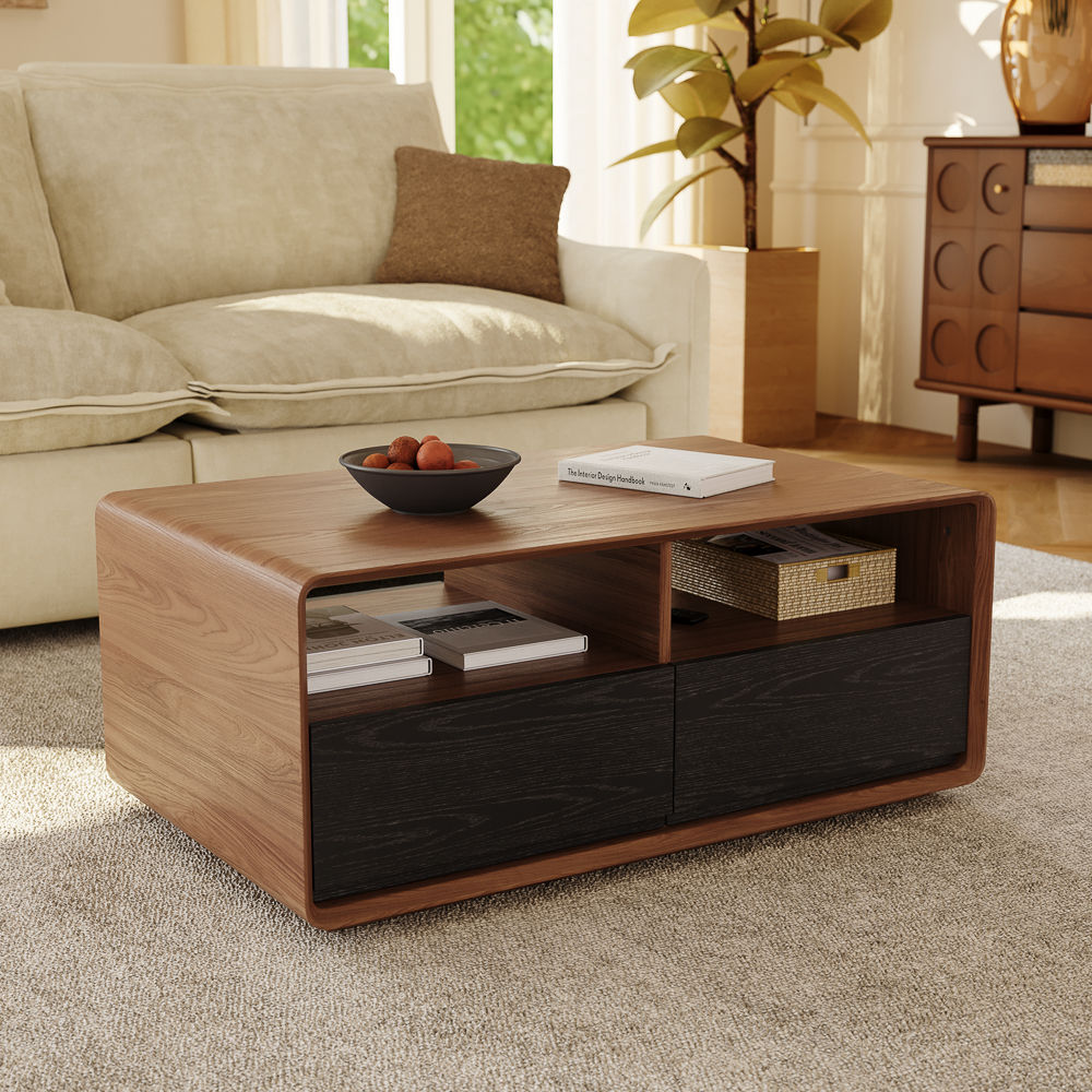 Rectangular Dark Wood & Black Coffee Tables