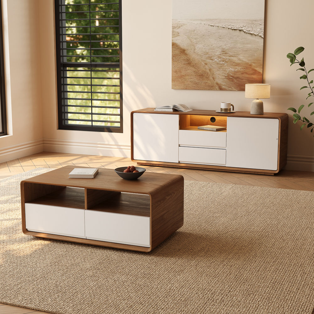 with Storage Dark Wood & White Coffee Tables