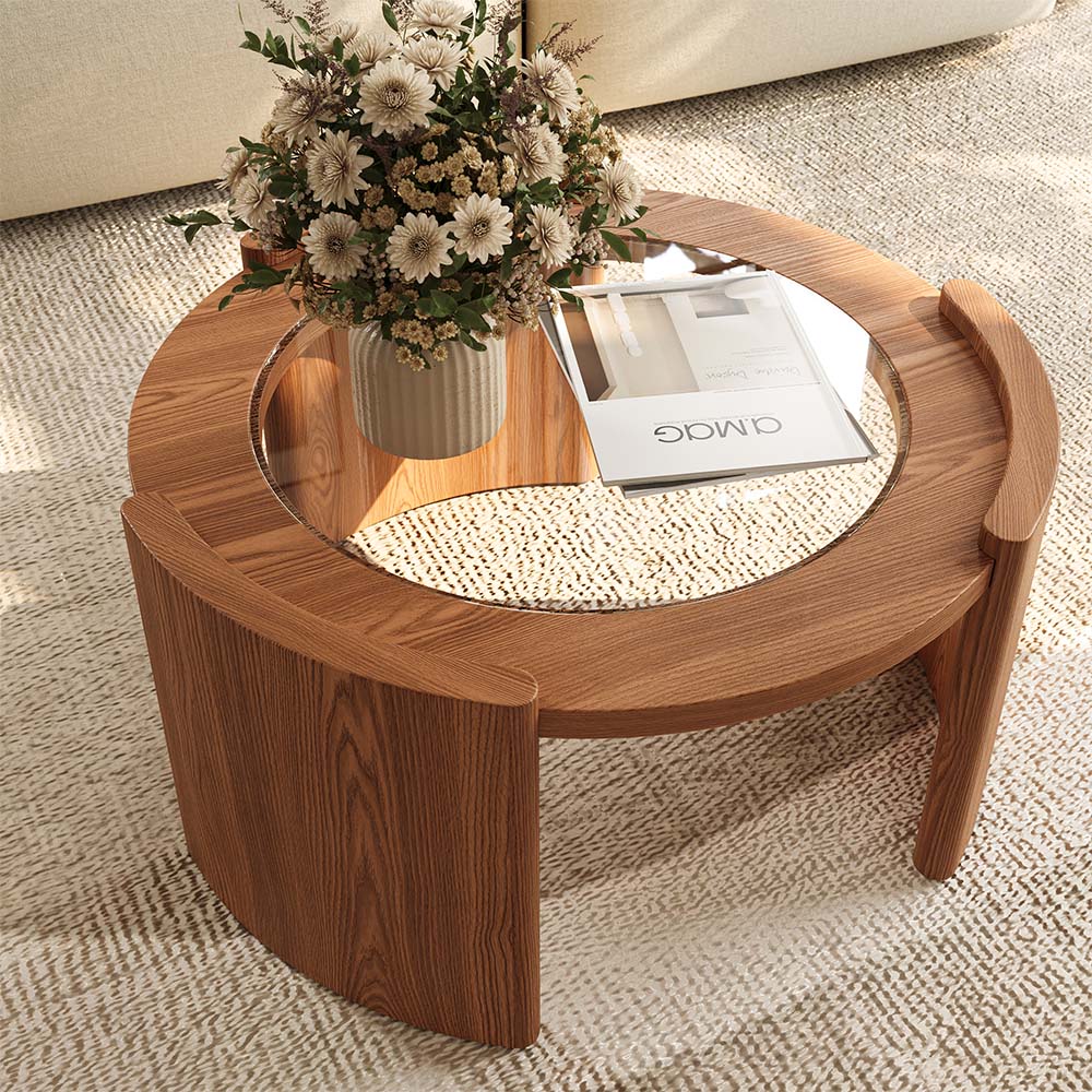 Walnut Color Walnut Glass Coffee Tables