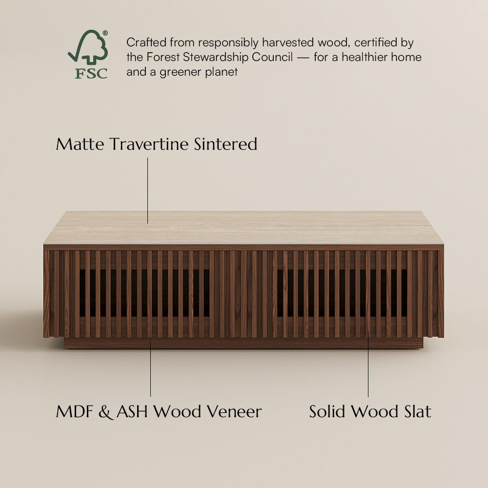 Wood Walnut Color Sintered Stone Coffee Tables