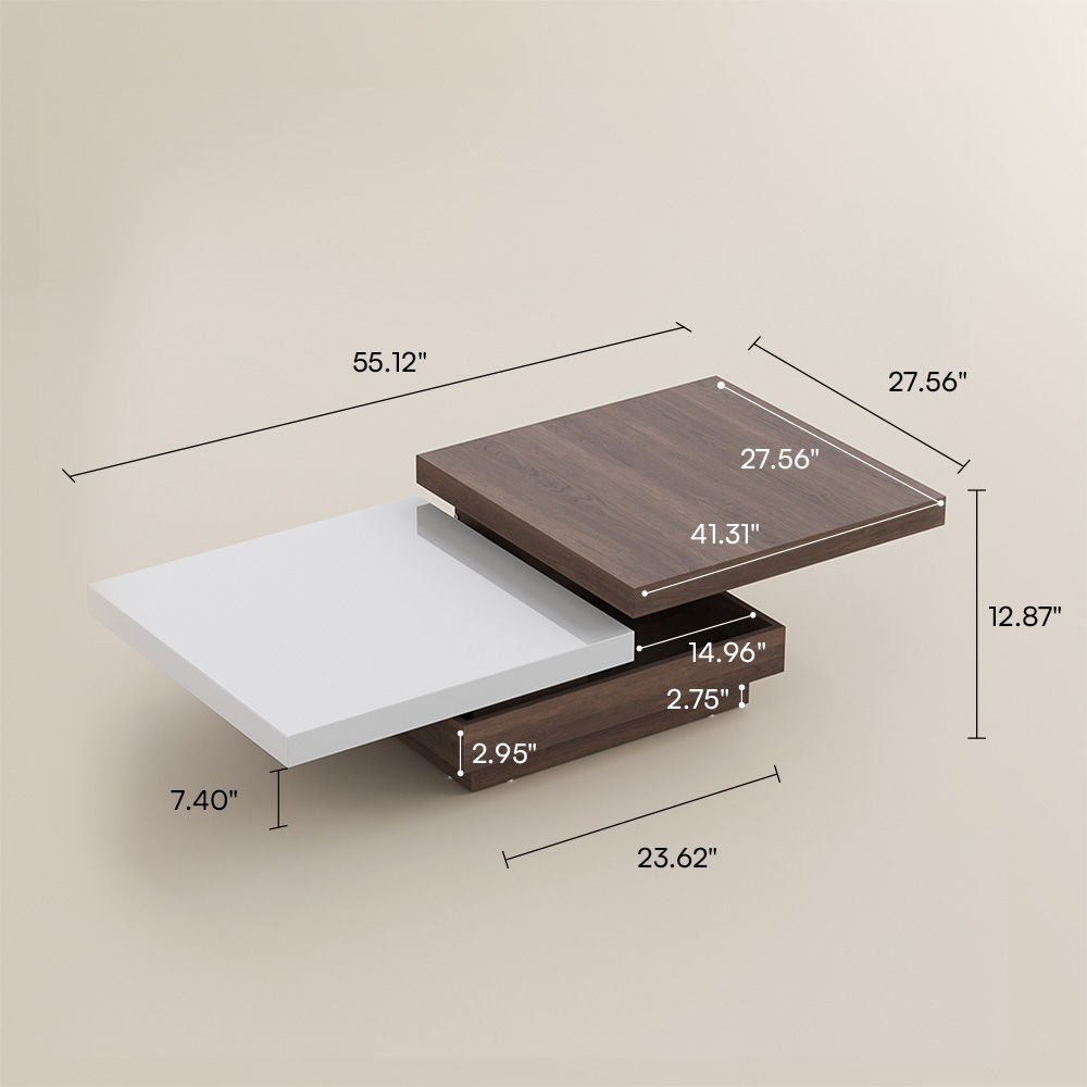 Walnut Color Engineered Wood Rotating Coffee Table