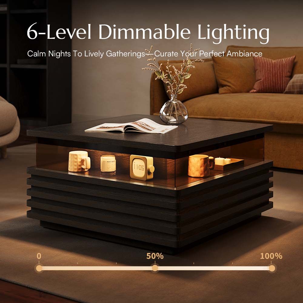 Slatted Design Black Engineered Wood Coffee Tables