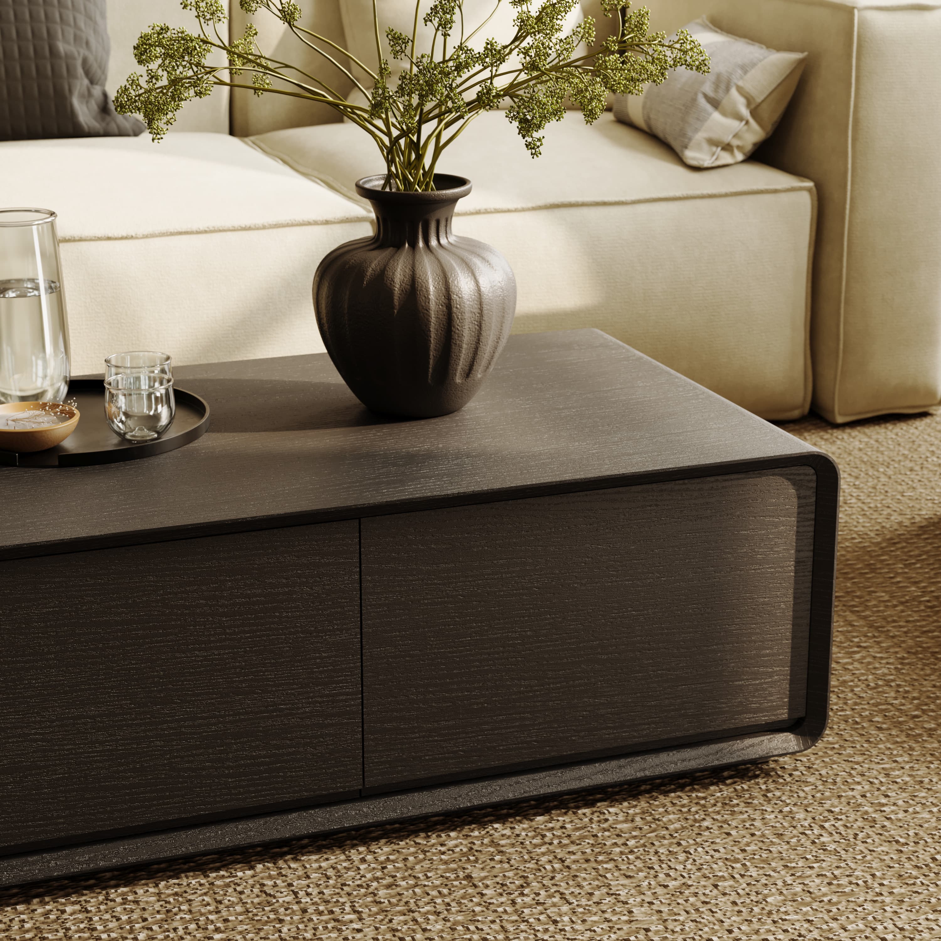 Wood Black Engineered Wood Coffee Tables