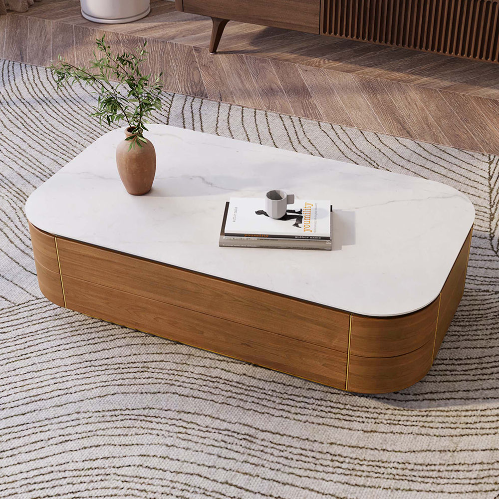 Sintered Stone Walnut MDF Coffee Tables