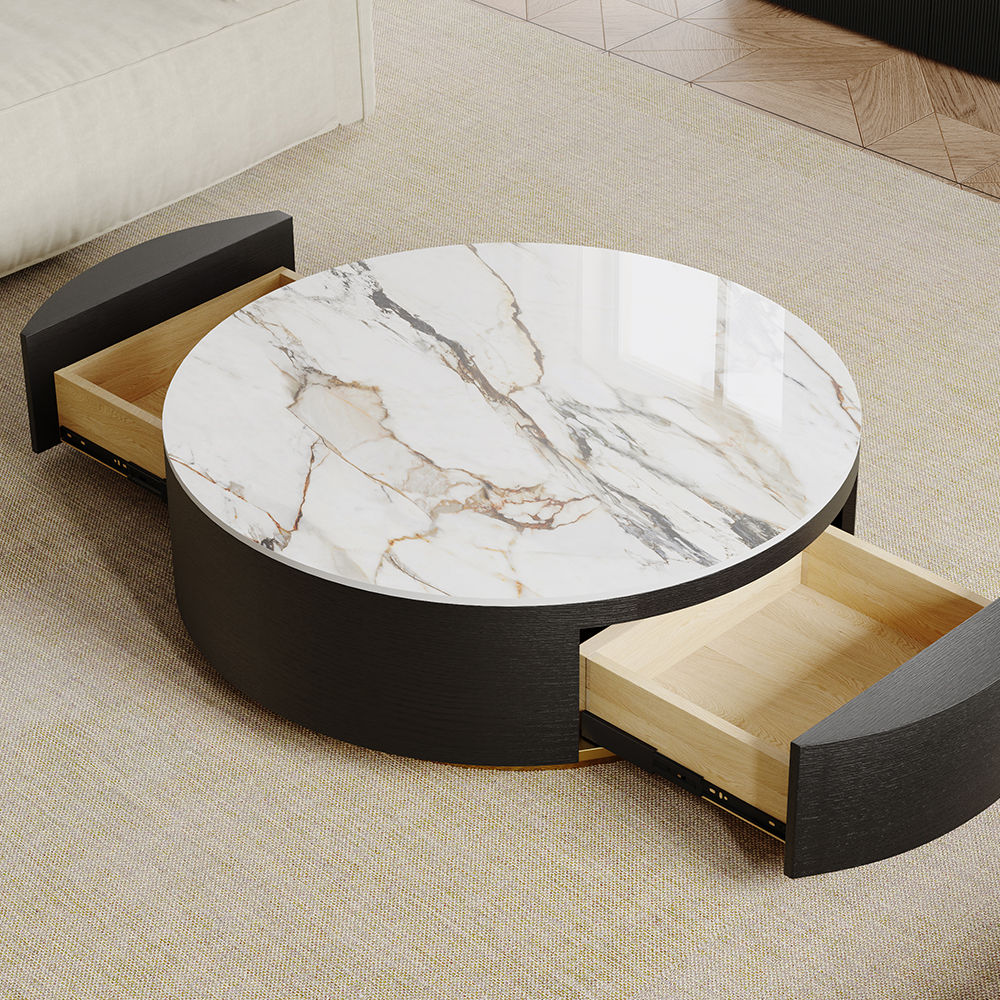 White & Black Sintered Stone Coffee Tables