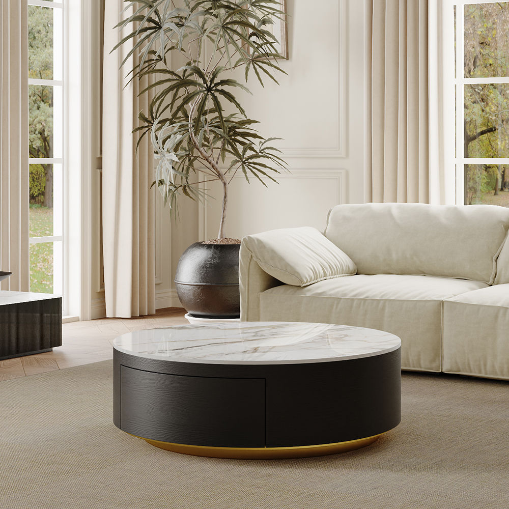 White & Black Sintered Stone Coffee Tables