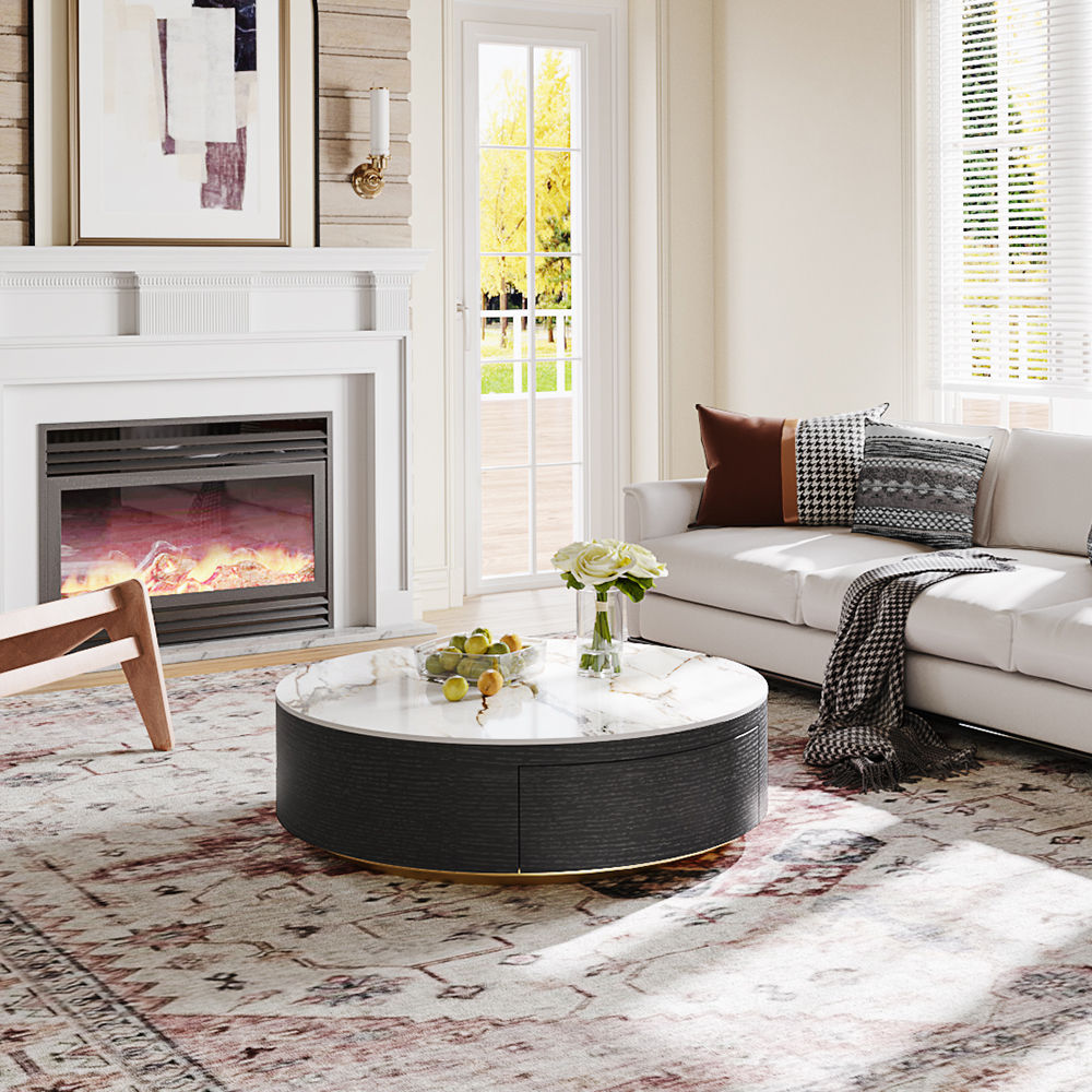 White & Black Sintered Stone Coffee Tables
