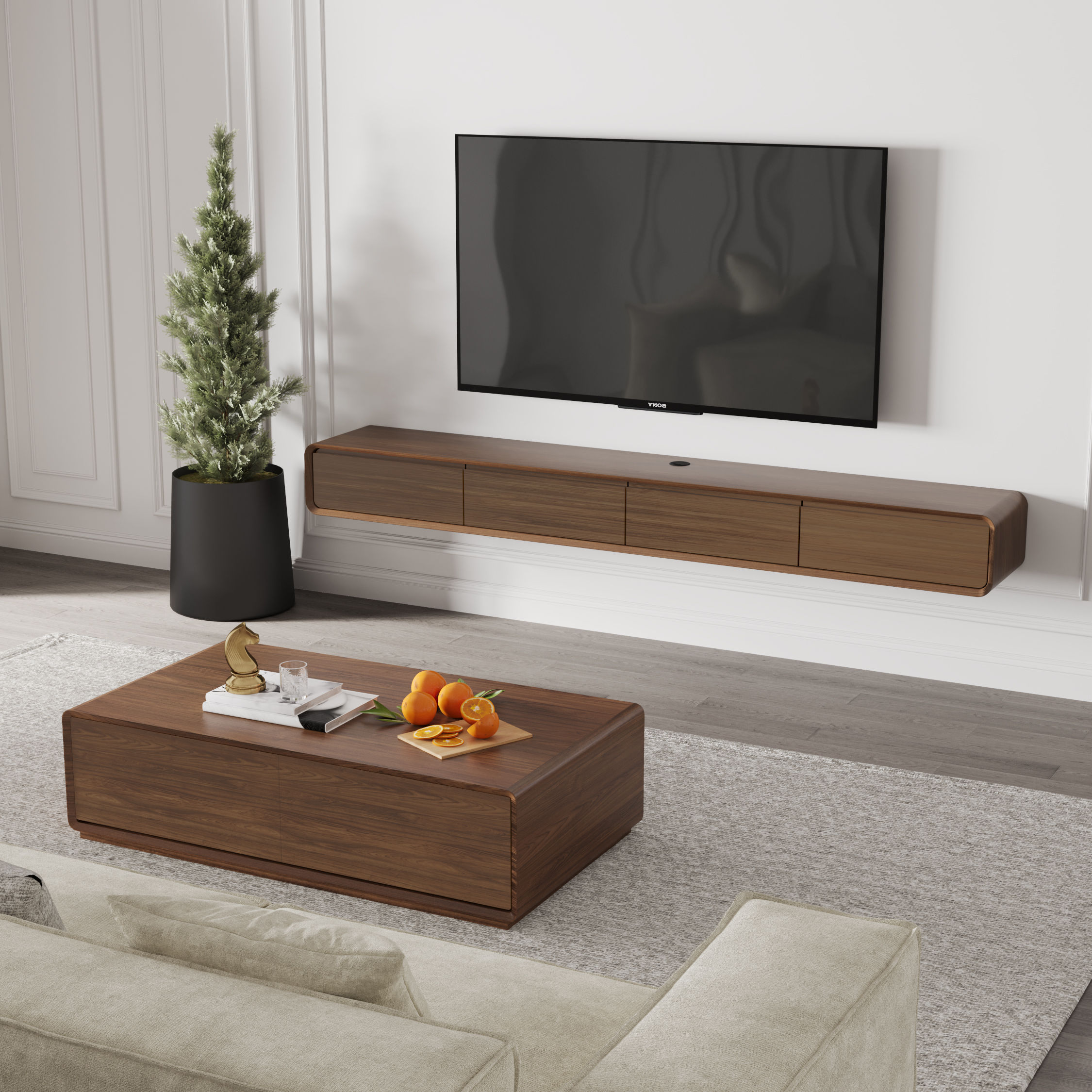 Walnut Color MDF Coffee Tables