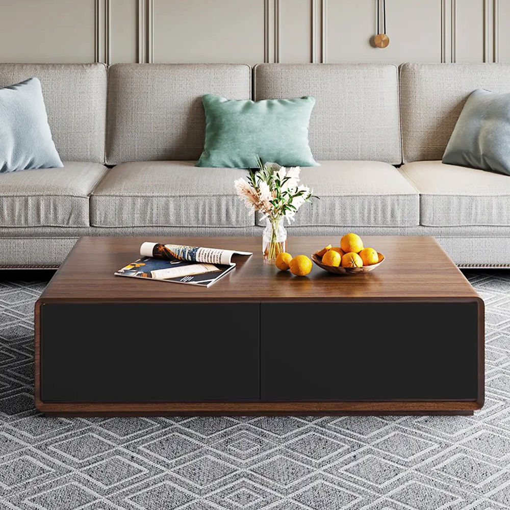 with Drawers Walnut & Black MDF Coffee Tables