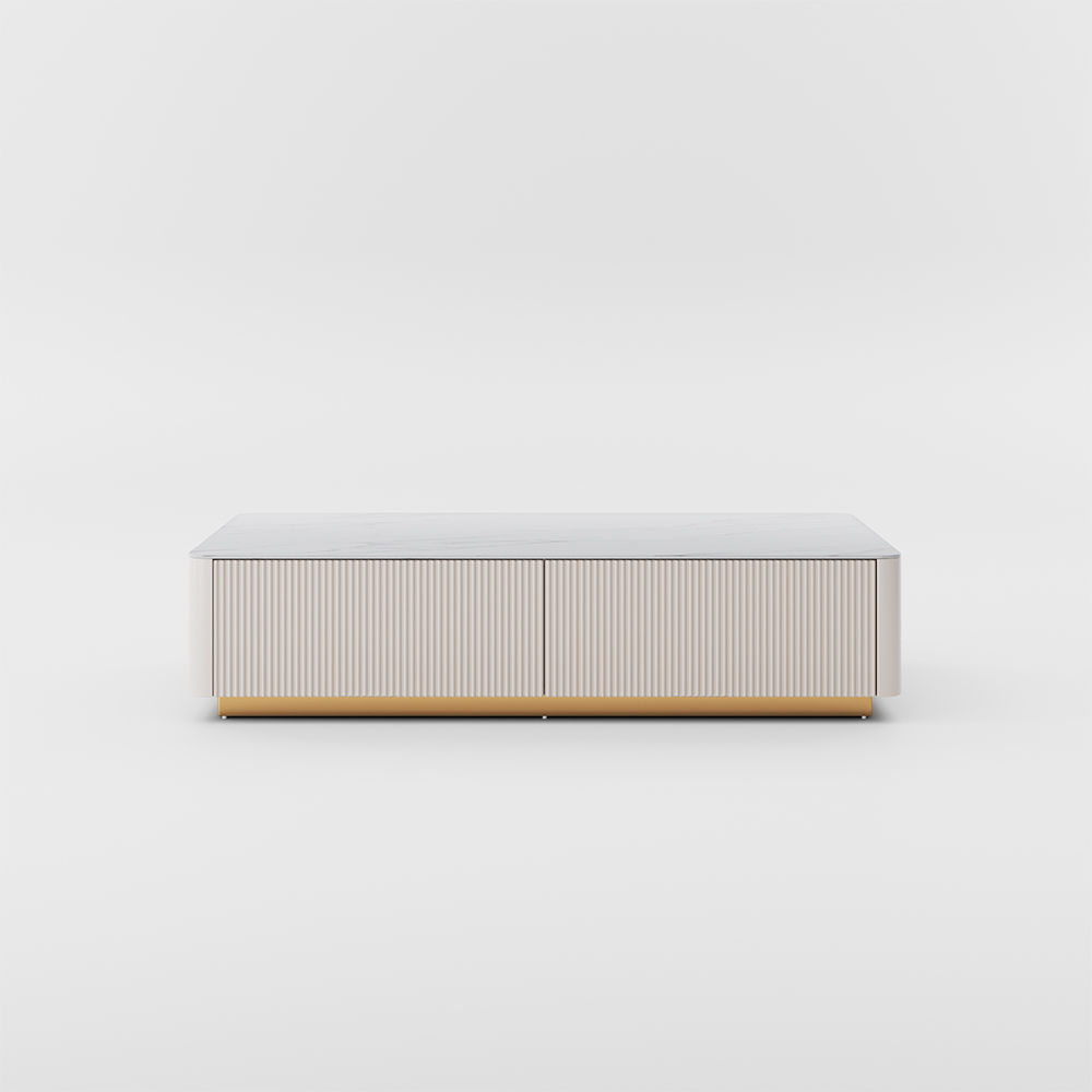 with Drawers Beige Sintered Stone Coffee Tables