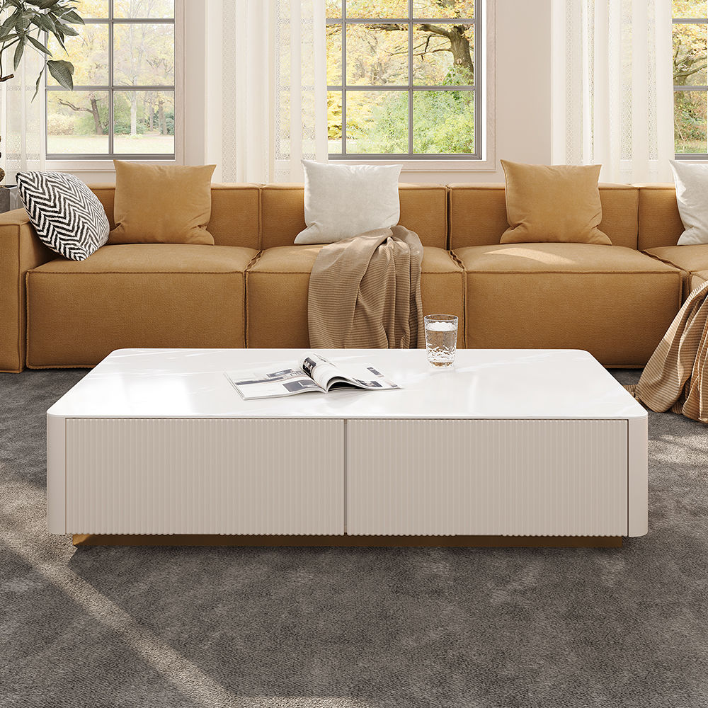 Fully Assemble Beige Sintered Stone Coffee Tables