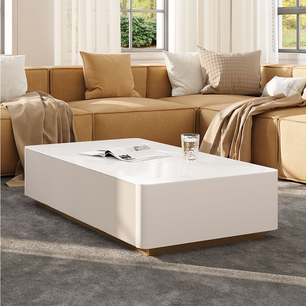 Fully Assemble Beige Sintered Stone Coffee Tables