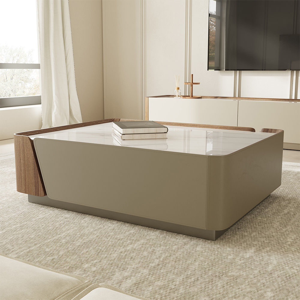 Leather Walnut Color MDF Coffee Tables