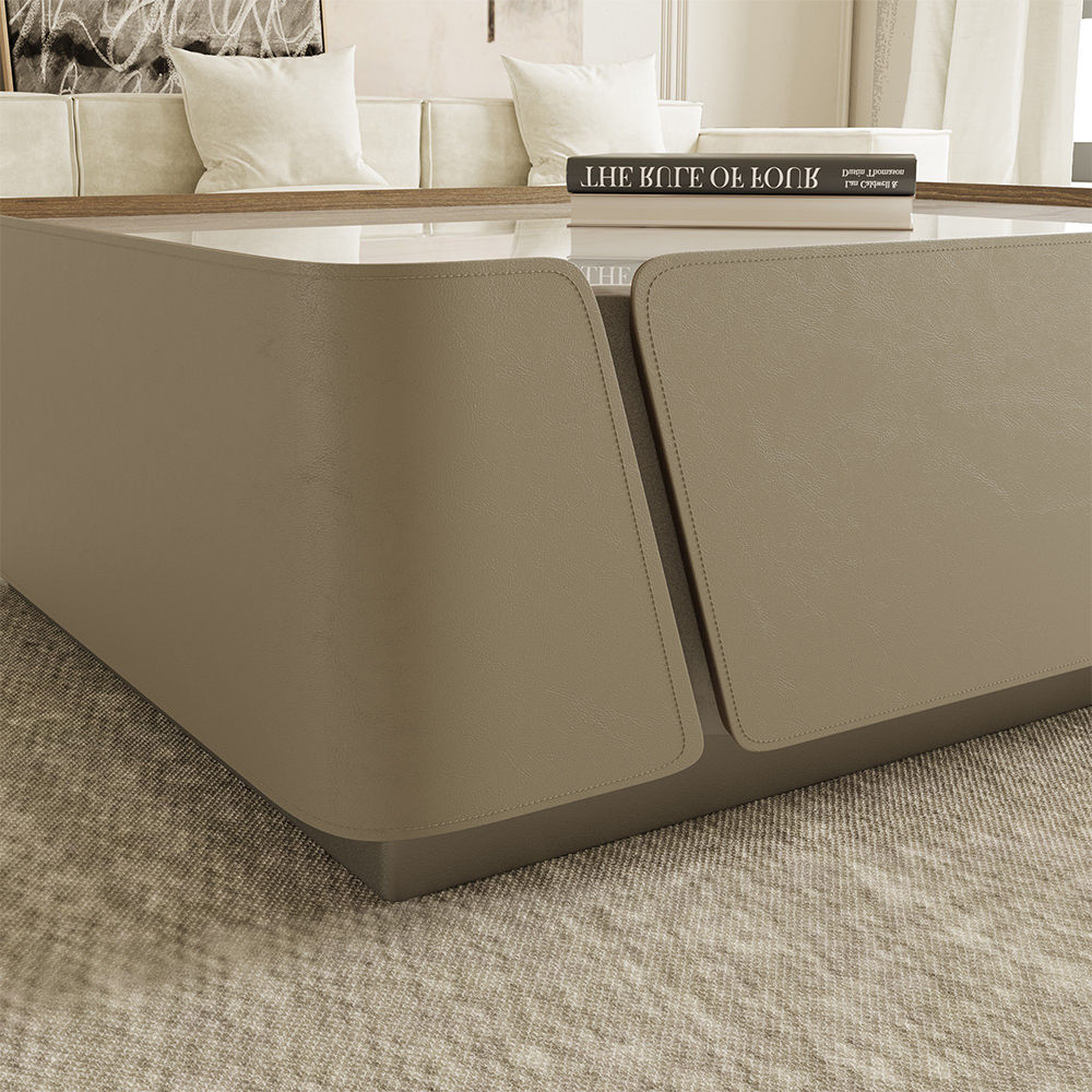 Leather Walnut Color MDF Coffee Tables