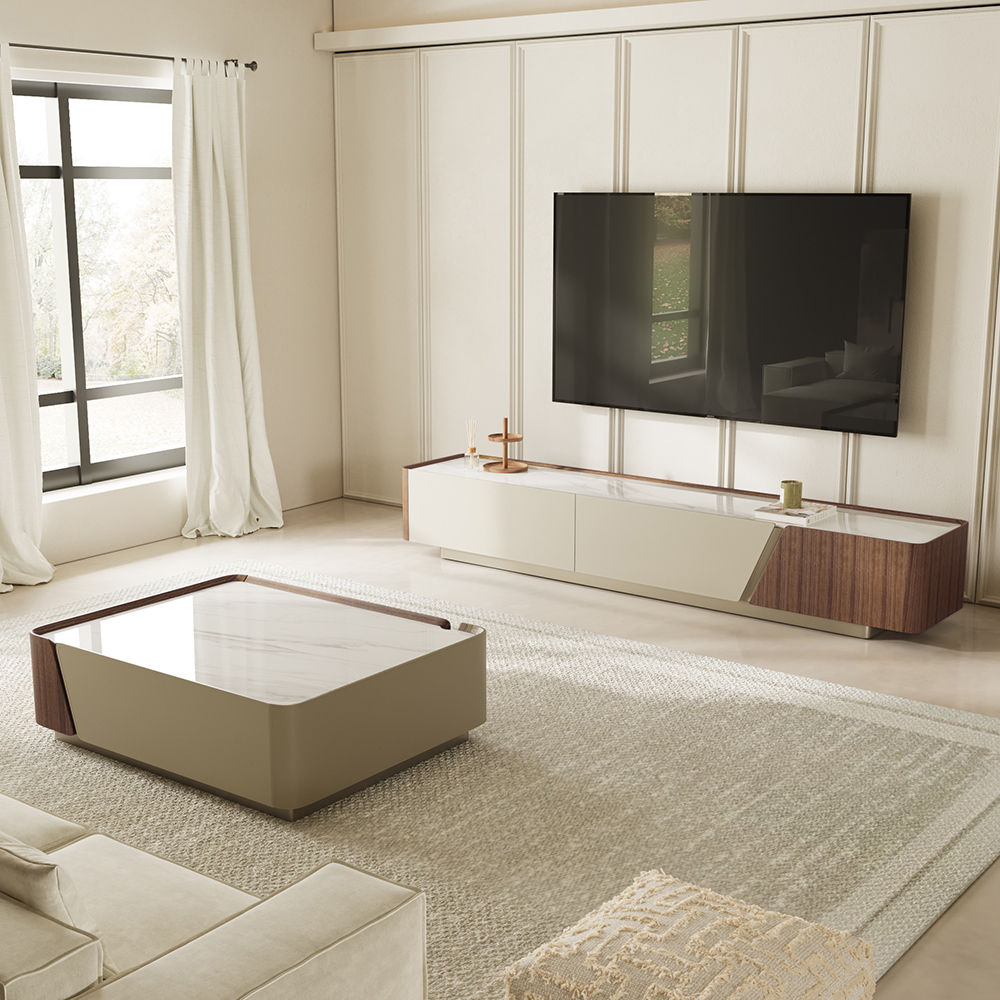 Leather Walnut Color MDF Coffee Tables
