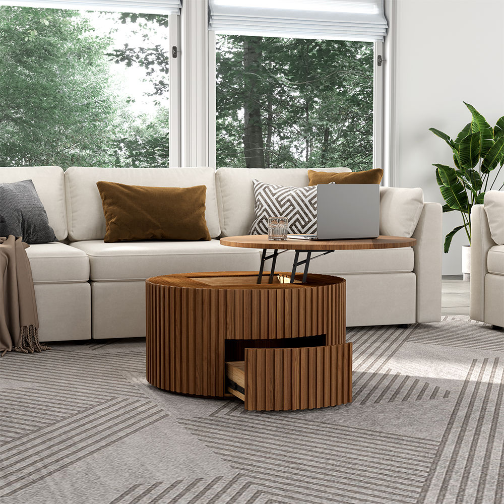 with Drawers Walnut Color Plywood Coffee Tables