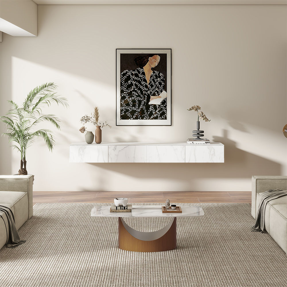 Rectangular White Sintered Stone Coffee Tables