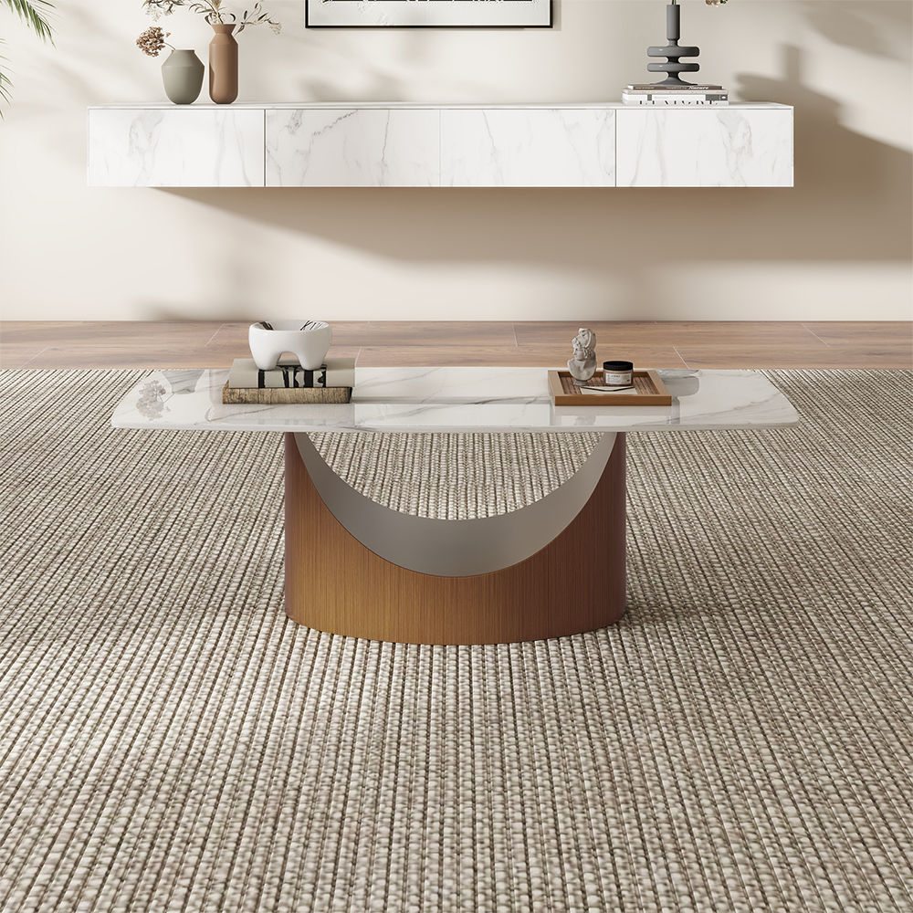 Partly Assemble White Sintered Stone Coffee Tables