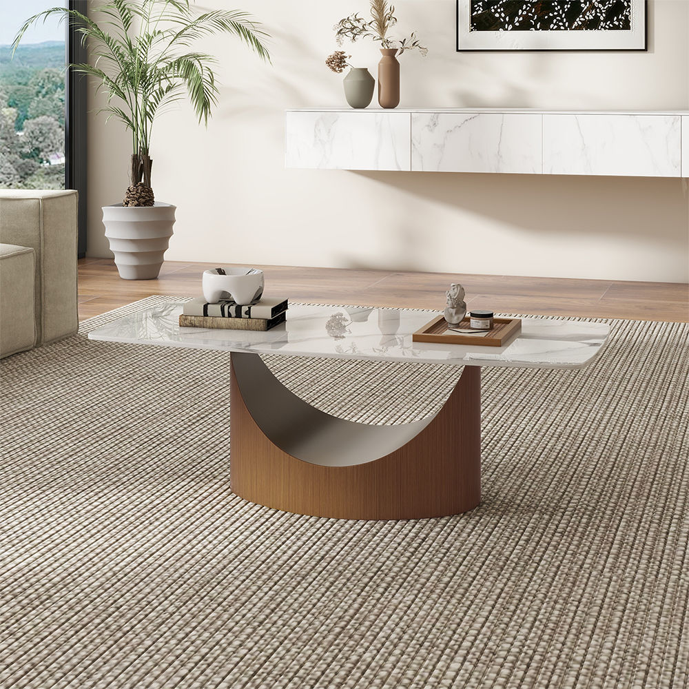 Partly Assemble White Sintered Stone Coffee Tables