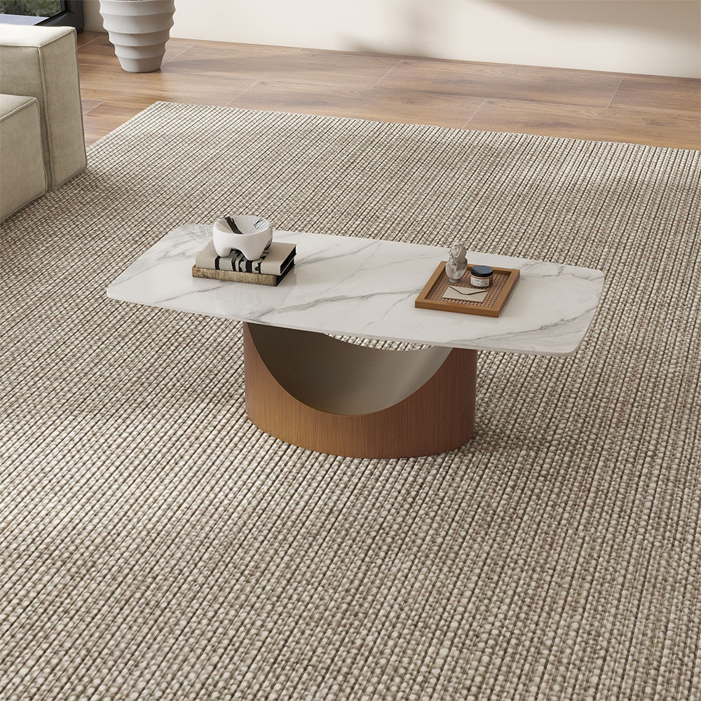 Partly Assemble White Sintered Stone Coffee Tables