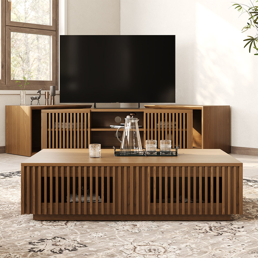 Square Walnut Color MDF Coffee Tables