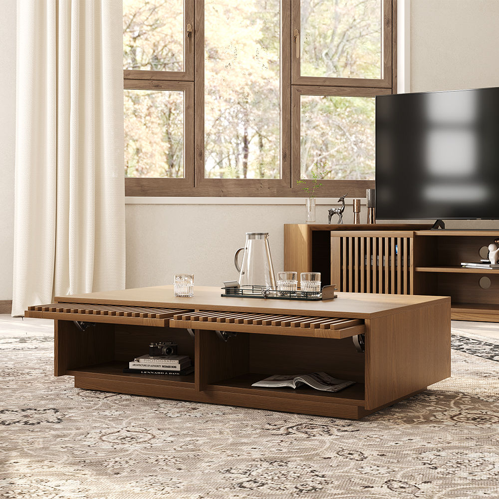 Square Walnut Color MDF Coffee Tables