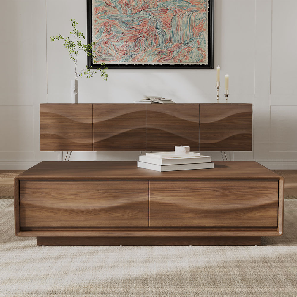 Mid Century Modern Walnut Color MDF Coffee Tables
