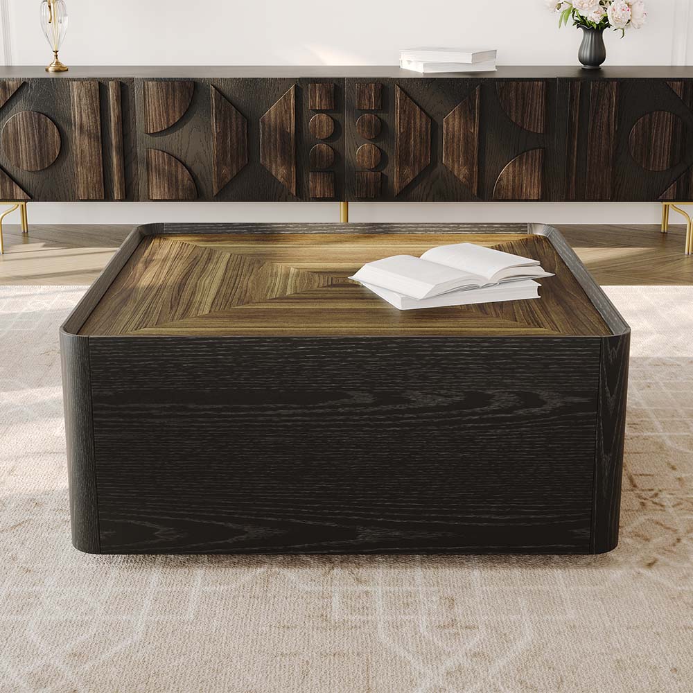 Mid Century Modern Walnut & Black MDF Coffee Tables
