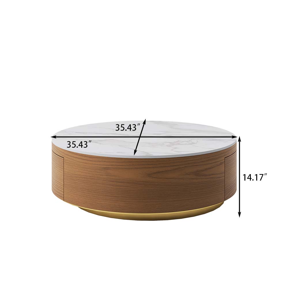 with Storage White & Walnut Sintered Stone Coffee Tables