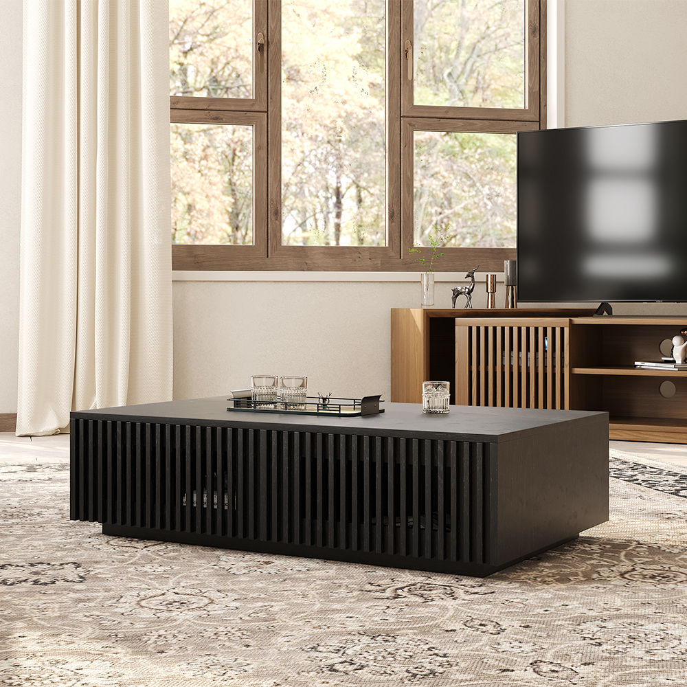 Slatted Design Black MDF Coffee Tables