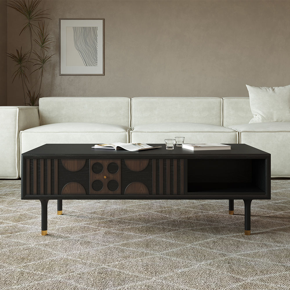 with Drawers Smoky Gray MDF Coffee Tables