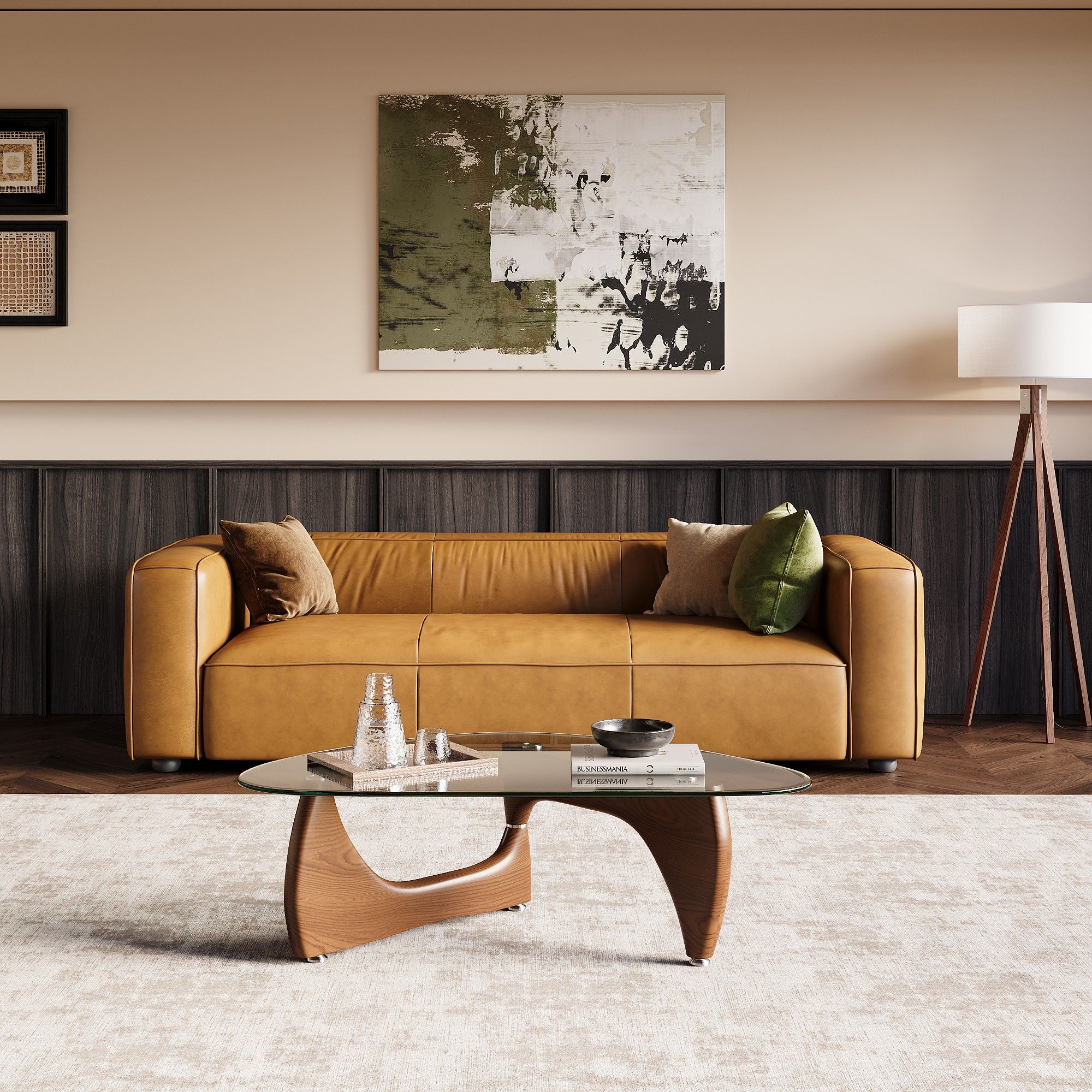Modern Walnut Color Ashwood & Tempered Glass Coffee Tables