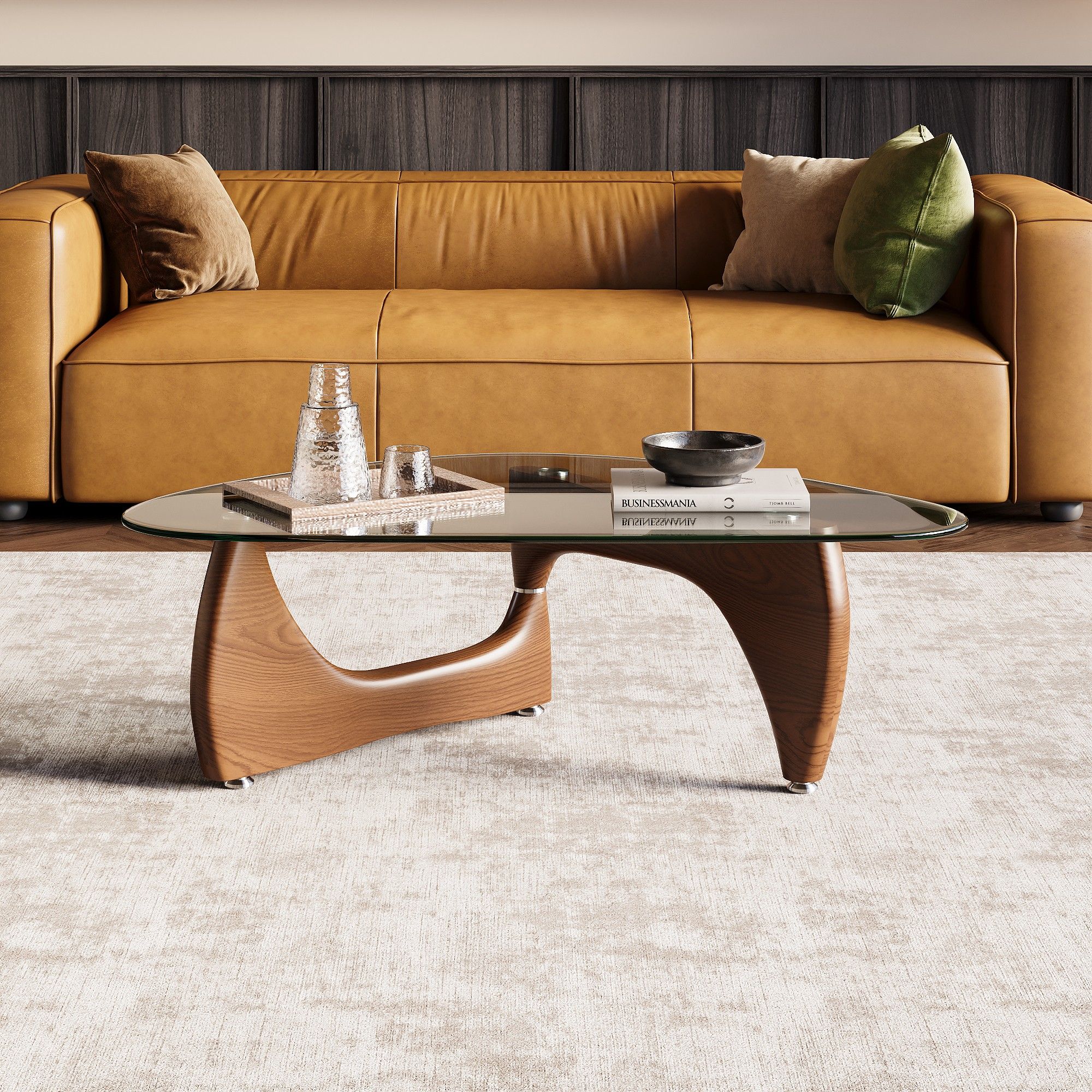 Glass Walnut Color Ashwood & Tempered Glass Coffee Tables