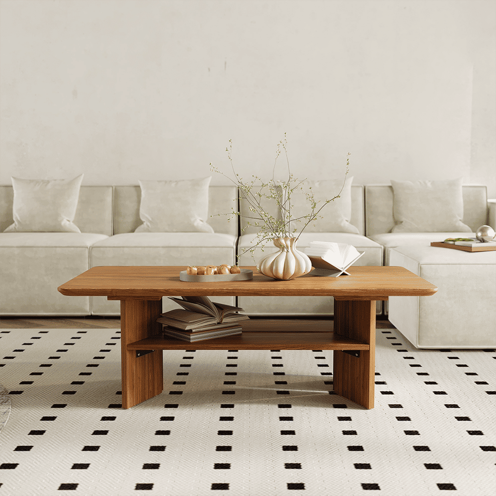 with Cabinets Walnut Color MDF Coffee Tables