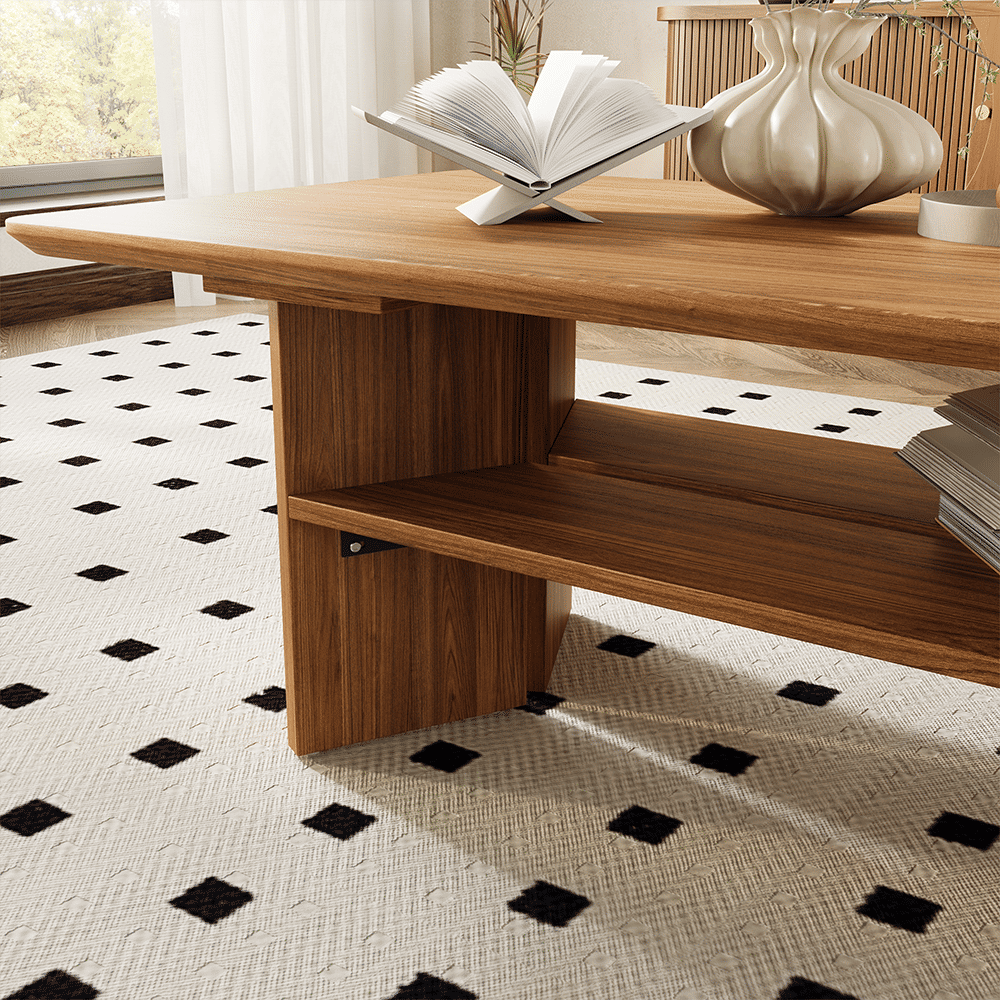with Cabinets Walnut Color MDF Coffee Tables