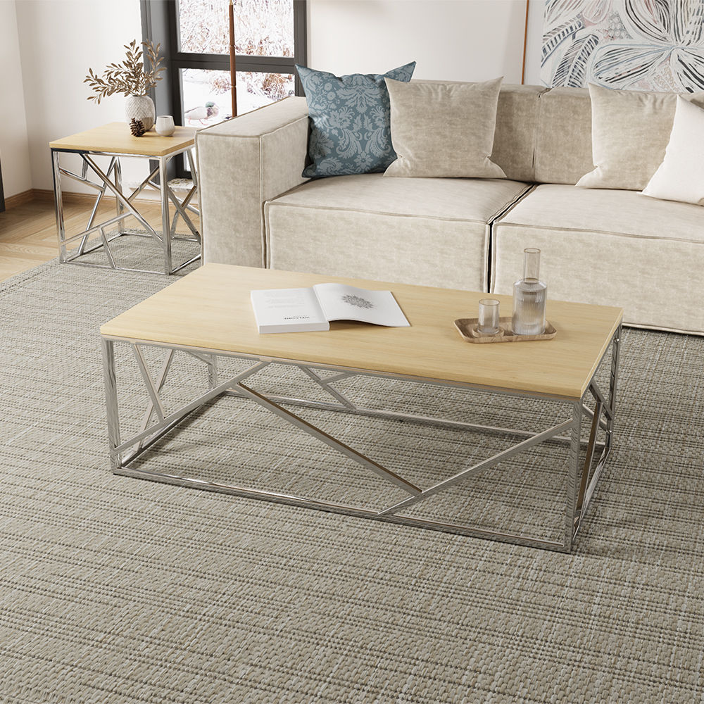 Metal Base Wood color MDF Coffee Tables