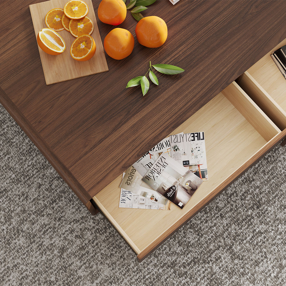 with Drawers Walnut Color MDF Coffee Tables