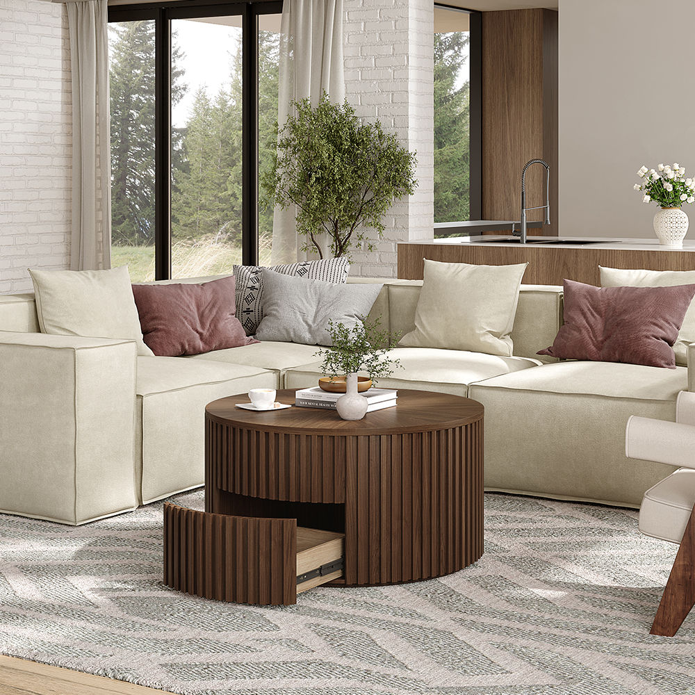 with Drawers Walnut Color Plywood Coffee Tables