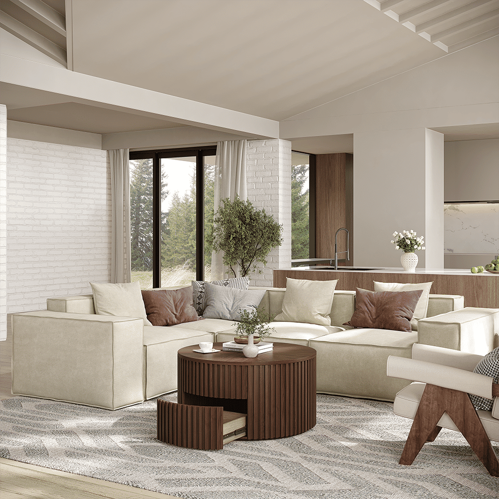 with Storage Walnut Color Plywood Coffee Tables