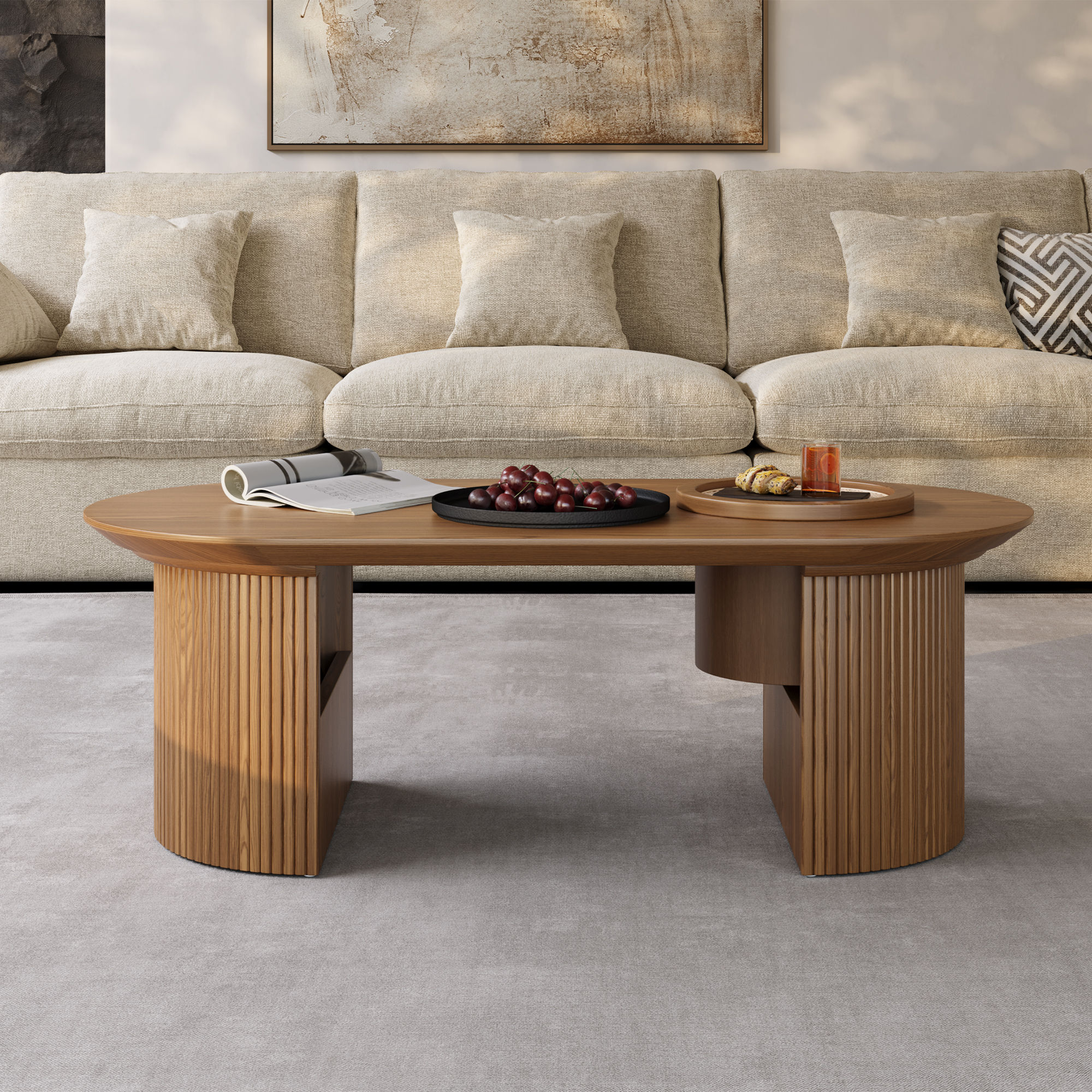 Wood Leg Walnut Color MDF Coffee Tables