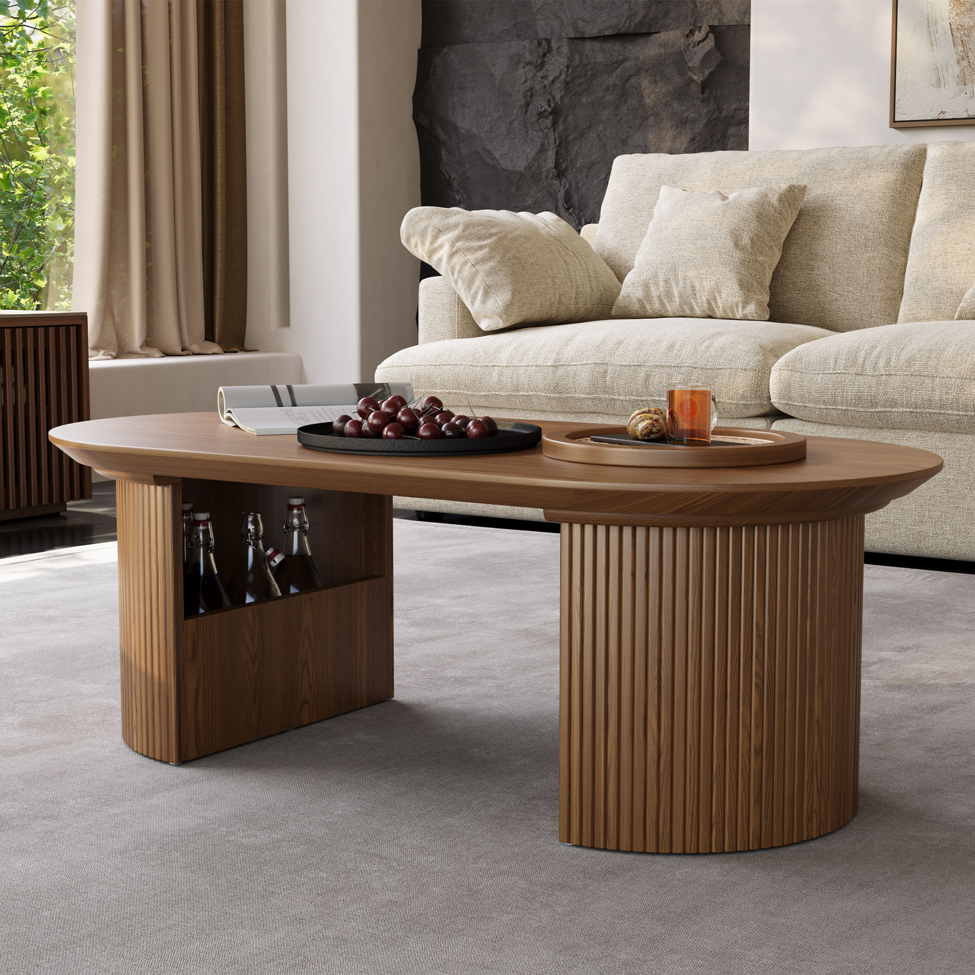 with Storage Walnut Color MDF Coffee Tables